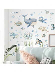 Kids Wall Stickers Cartoon Ocean Animals Educational Back To School Children's Room Decor Bathroom Home Decoration