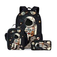 宇航员图案印花背包三件套（单层背包+肩带午餐袋+单层铅笔袋） - 太空人三件套 - 查看 13