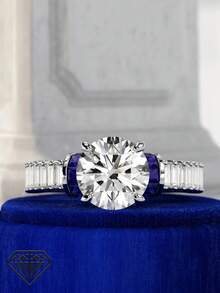 1pc Women's Classic Vintage Blue 4-Prong Solitaire Ring, 2.6g 925 Sterling Silver 2ct Round Moissanite, Elegant Fashion Jewelry, Wedding Engagement Ring With Moissanite Certificate And Delicate Gift Box