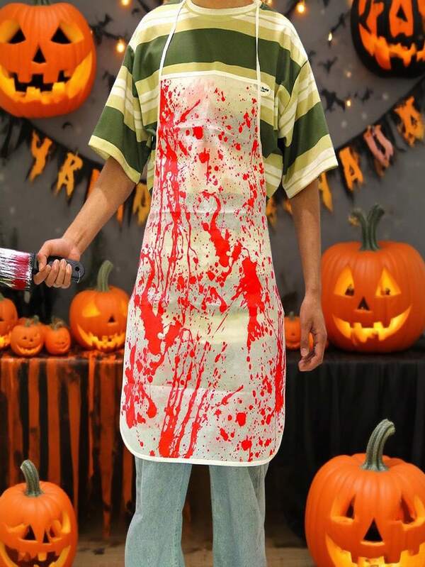 1 peça de acessório de Halloween Sangue Delantal, acessório de maquiagem de Halloween Sangue Delantal, bolsa de brincadeira para noite de Halloween Sangue Delantal, açougueiro com marca de mão de sangue Delantal, conjunto de fantasia de kufu sangrento de Halloween, adequado para festas de terror e noite de Halloween. Delantal Halloween
