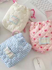 1pc Cute Quilted Camera Bag, CCD Storage Bag, Camera Bag, Soft Material, Anti-Drop & Dust-Proof, Compact Camera Pouch Suitable For Black Card Camera Storage, Minimalist & Portable, Anti-Drop & Scratch-Resistant, Multipurpose, Outdoor Use, Camera Accessory, Travel Essential, Cruise Essential, Dorm Essential, Birthday Gift, Bridesmaid Gift, Mother's Gift, Teacher's Gift, Back To School Gift, Plaid Charger Protective Case, Power Bank, Phone Charger, Digital Camera Accessory - Multicolor - View 5