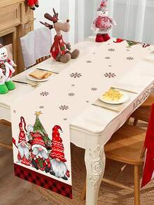 1 pieza Camino de mesa de Gnomo navideño, Gnomo navideño retro con diseño de árbol de Navidad a cuadros rojos, adecuado para decoración de mesa de sala de estar navideña, regalo de Navidad, Feliz Año Nuevo 2026, suministros de decoración de invierno