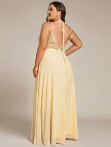 EVERPRETTY Plus Size Backless V-Neck Chiffon Bridesmaid Dress Spring - Yellow - View 6