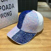 Gorra de béisbol con costuras bicolor y tachuelas de diamantes para mujer con brillantes diamantes de imitación, moderna y versátil para ir de compras, protegerse del sol y protegerse del sol. - Multicolor - Ver 5