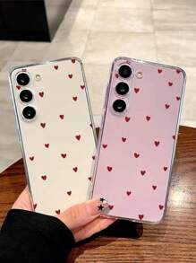 1pc Red Heart Shaped Soft Phone Case Compatible With IPhone, Honor, Redmi, Galaxy A04e/12/A13/A14/A34/A50/A52/A53/A54/S21/S22/S23/S24/S25/S25Ultra, 6A/7A/8A, 12T/13T - Clear - View 3