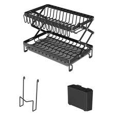 2 Tier Dish Drying Rack With Drainboard & Cutlery Holder For Kitchen Counter Organizer - Black - View 2