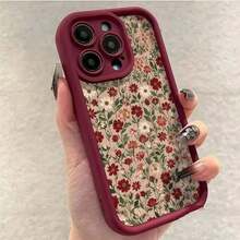 1pc Burgundy Step Pattern Simple Print Apple Case Compatible With Iphone 16 15 Pro Max 14 Plus 13 12 11 ProMax White Fashion Dust And Dirt Resistant Protective Case Creative Holiday Gift Compatible With Samsung Series - 酒紅色 - 查看 2