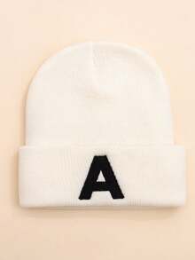 1 pezzo Berretto lavorato a maglia con ricamo di lettere per bambini, 26 lettere disponibili, morbido e delicato sulla pelle, carino e adorabile, adatto per l'autunno/inverno per uso quotidiano, attività all'aperto, coordinato tra fratelli e genitore-figlio - Bianco - Visualizzare 27