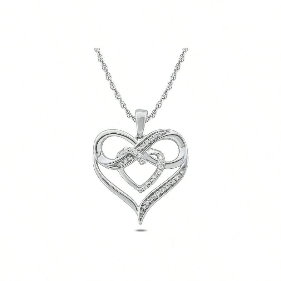 Cali Trove 1/10ct Natural Diamond Double Heart Infinity Pendant Necklace For Women 10KT Gold Heart Infinity Pendants For Her Mothers Day Jewelry Gifts In Pink, White Or Yellow Gold - 白金 - 查看 1