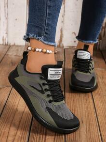 Plus Size Women's Sports Shoes With Woven Strap Decoration, Suitable For Outdoor Sports, Casual Wear, Non-Slip Walking Shoes - Military - View 4