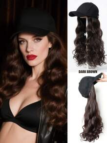 22 Inch Women's Baseball Cap Wig, Synthetic Women's Wig That Combines Wig Cap And Curly Wig, Suitable For Daily Styling Wear