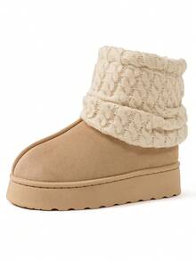 Bottes d'hiver/automne mignonnes, chaudes et à semelle épaisse, confortables. Bottes de neige mode polyvalentes avec doublure en peluche, tube court, personnalisées, fines, antidérapantes et en tricot.