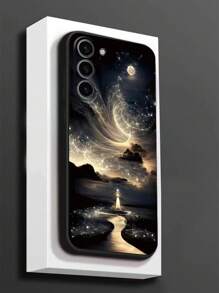 1 pieza Funda de teléfono a prueba de golpes y antideslizante con diseño brillante de aurora y luna compatible con Galaxy A04e/A05s/A13/A14/A15/A34/A35/A50/A52/A53/A54/S21/S22/S23/S24/S25/S25Ultra