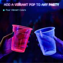 100pc 16oz Plastic Party Cup, Neon Light-Emitting Transparent Cup, Various Neon Colors, Suitable For Parties, Carnivals And Any Event, Cold And Hot Drink Container, Suitable For Milk, Juice, Beer, Cola, Milkshakes, Ice Cream - Nhiều màu - Xem 2