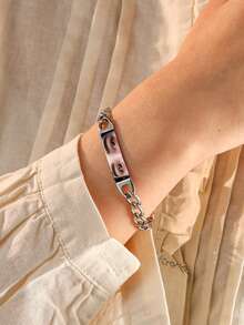 1pc Personalized Photo Couple Bracelet, Customized Eye Photo Bracelet, Stainless Steel Chain Laser Engraved Picture Bracelet, Engraved Photo Stainless Steel Jewelry, Gift For Boyfriend, Commemorative Gift, Personalized Christmas Gift, Customized Father's Day Cuban Link Photo Bracelet - Color Photo Bracelet - View 3