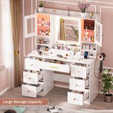 White Makeup Vanity Desk With Mirror, Make Up Vanity Desk With Drawers & Jewelry Cabinet, Vanity Table, Vanity Mirror Desk Dressing Table For Bedroom