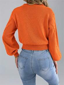 Women's Round Neck Solid Color Waist Cinched Casual Long Sleeve Pullover Sweater, Autumn/Winter