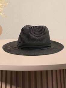 قبعة قش نسائية ورجالية قطعة واحدة، قبعة شاطئ صيفية، قبعة شمس، قبعة علوية، لون أحادي، بوهيمي عادي لفصلي الربيع والصيف