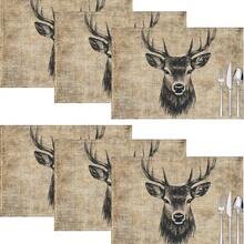 1pc/4pcs/6pcs Deer Head Printed Linen Placemats, Suitable For Dining Table, All Season Decor, Modern Washable Table Mats, Room Decor, Coasters, Kitchen Dining Mats, Indoor Outdoor Party Decoration, Home Decor, Ideal Gift - Multicolor - View 12