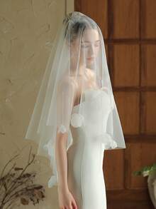 1pc Beaded Flower Single Layer Bridal Veil, Hairstyle Accessory Suitable For Wedding Dress Fall Clothes For Women