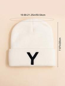 1 pezzo Berretto lavorato a maglia con ricamo di lettere per bambini, 26 lettere disponibili, morbido e delicato sulla pelle, carino e adorabile, adatto per l'autunno/inverno per uso quotidiano, attività all'aperto, coordinato tra fratelli e genitore-figlio - Bianco - Visualizzare 6