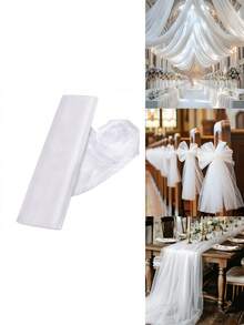 1卷白色薄纱薄纱卷布、婚礼拱门装饰纱布、婚礼过道椅蝴蝶结装饰、蛋糕摄影背景布、欧根纱甜品桌布、DIY花束礼品包装用品、家居装饰、房间装饰、室内外装饰、DIY工艺品、用于婴儿洗礼派对装饰的欧根纱卷布、性别揭秘装饰、生日装饰、婚礼周年宴会天花板帷幔、婚礼生日网眼桌旗、派对用品 - 白色 - 查看 1