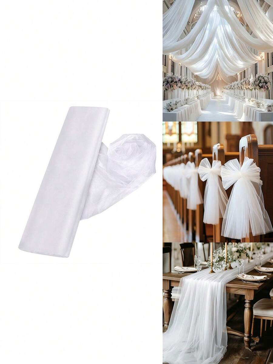 1卷白色薄纱薄纱卷布、婚礼拱门装饰纱布、婚礼过道椅蝴蝶结装饰、蛋糕摄影背景布、欧根纱甜品桌布、DIY花束礼品包装用品、家居装饰、房间装饰、室内外装饰、DIY工艺品、用于婴儿洗礼派对装饰的欧根纱卷布、性别揭秘装饰、生日装饰、婚礼周年宴会天花板帷幔、婚礼生日网眼桌旗、派对用品 - 白色 - 查看 1