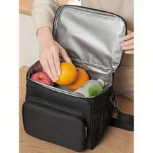1 pieza Bolsa de almuerzo tipo bento negra iónica, bolso aislado minimalista para trabajadores de oficina