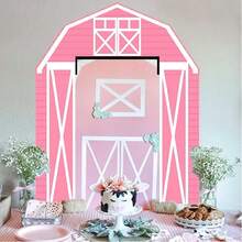 3pcs Farm Animal Theme Party Decorations, Red & Pink Barn Door Banners, Barn Door Backdrop, Farm Birthday Party Supplies, Suitable For Baby Shower, Family Gathering, Christmas Party - Multicolor - View 2