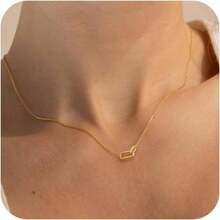 Gold Pendant Necklace For Women, Dainty Diamond Necklaces For Women Simple 14K Gold Plated Paperclip Choker Necklaces Cute Minimalist Open Oval Necklaces Gold Jewelry For Women Gifts - 金色 + 互鎖回形針 - 查看 1