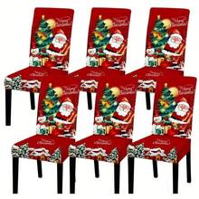 4/6 Unique Christmas Designs, Santa Claus & Snowman Digital Positioning Print Chair Covers, Removable & Washable Chair Cover Set, Soft Elastic Seat Protector, Suitable For Christmas Atmosphere Decoration In Restaurant, Kitchen, Banquet Hall, Dining Room, Bedroom, Office, Living Room, Dormitory And Home - Multicolor - View 21