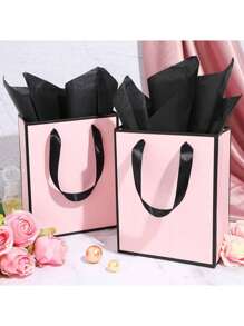 10pcs/4pcs/1pc-Metallic Paper Gift Bags With Handles And Tissue - Thank You Favorite Bags - Fall Party Christmas Diwali Bride (White, Black)