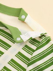 1 pieza Pelele de bebé recién nacido con estampado de ganso a rayas y sonajero, body de manga larga 100% algodón, apto para niños y niñas, primavera/otoño