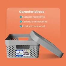 Caja organizadora paris con tapa plástico almacenamiento 11 litros organizador multiusos ropa juguetes papelería hogar practicidad cómodo fácil ordenar - Gris - Ver 7