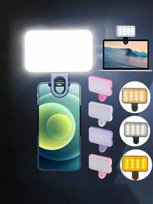 buguangdeng Luz LED recargable para selfies, lámpara portátil mini para iluminación de videollamadas, adecuada para selfies, transmisión en vivo, fotografía como regalo - Luz de relleno de tres colores - Ver 2