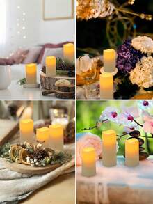 4/12/24pcs Waterproof LED Candle Lights With Remote Control And Timer, Outdoor Flickering Flameless Candles, Battery Operated Pillar Candles For Home Decor, Holiday Party, Mother's Day, Christmas, Realistic Candle Lights, Valentine's Day, Gifts, LED Candles, Fake Candle Lights, Tabletop Center Decor, Wedding Decoration - 米色 - 查看 4