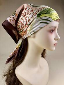 1件装女士波西米亚风花卉蝴蝶印花优雅缎面围巾，可作领巾、头巾、连衣裙配饰 - 彩色 - 查看 3