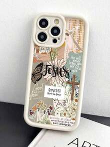 Valentines Phone Case 1PC Jesus Cross Decal Pattern, Thick Shock-Proof Protective Full Wrap Phone Case Compatible With Iphone 15/15+/15 Pro/15 Pro Max/11/12/13/14 Pro Max/XS/XR/11 Pro/11 Pro Max/12 Pro/12 Pro Max/13 Pro/13 Pro Max/14 Pro/14 Pro Max/14+/7+/8+/8/SE2,Flower Phone Case - 款式1(1件) - 查看 2