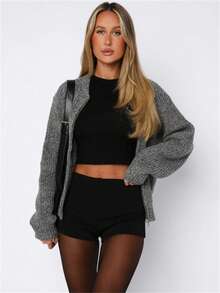 Suéter de punto de manga larga para mujer, suave y de corte holgado, nueva llegada de otoño/invierno - Gris - Ver 4