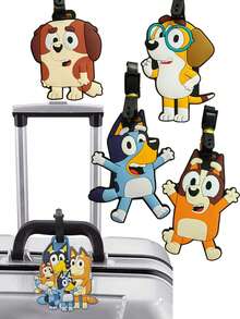 Bluey 1Pc Blueys Family And Friends Luggage Label Kawaii Luggage Tag Cartoon Bluey Bingo Dog Cute Coco Rusty Muffin Suitcase ID Address Holder Baggage Boarding Portable Party Favor Small Gifts Give Away
