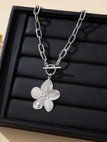 Chunky Chain OT Necklace With Flower Pendant Women And Girls Couple Gifts Valentine's Day Gift Gifts For Mother/ Mom/Mama - Flower Pendant - View 4