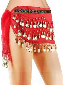 Belly Dance Hip Scarf Women's Belly Dance Costume Skirt Wrap For Dance Or Yoga Class Coins Belly Dance Hip Scarf Belt Halloween Costume Accessory