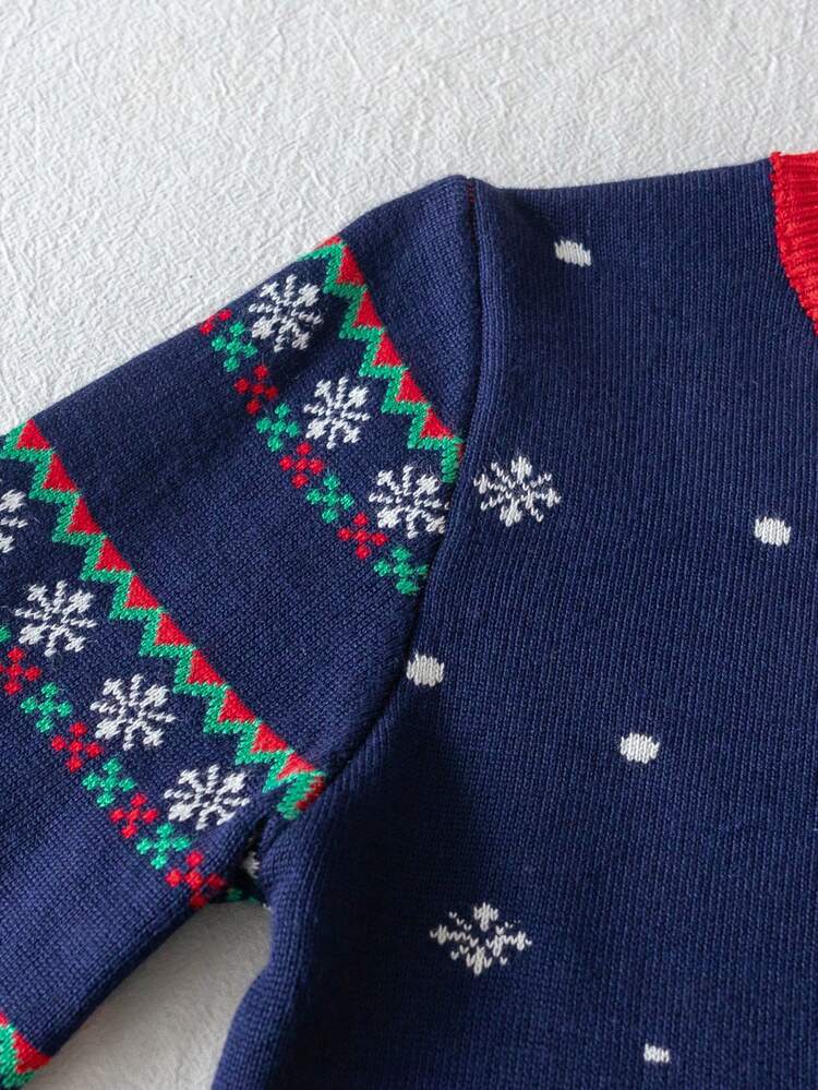 Tween Girl' Cute Christmas Tree Pattern Knitted Pullover Sweater, Christmas Gift, Suitable For Christmas Party, Spring, Autumn, Winter - Navy Blue - View 5