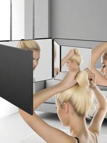 360° 旋转三向三折镜 - 高度可调、可折叠、无需电源、壁挂式，带挂钩，方便剪发和化妆，抛光塑料框架，卡通主题，玻璃表面，化妆，便宜，房间装饰，梳妆台，旅行，卧室，化妆配件，镜子，梳妆镜