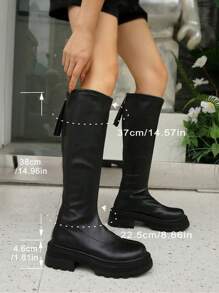 Botas de moda con suela gruesa para mujer, para otoño/invierno. Botas de montar con suela gruesa y cálida. Botas de cuero suave por encima de la rodilla con puntera redonda y cómodas. Botas de invierno para mujer de talla grande con forro térmico delgado, versátiles para ir al trabajo o a fiestas