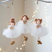 1pc Christmas Decoration Whimsical Fairy Tale Angel Pendants, Cute Angel With Wings, Mesh Dresses - Perfect For Christmas Tree, Home & Window Display, Valentine'S Day & Thanksgiving Gifts, Festive Ornament|Playful Design|Detailed Craftsmanship, Battery-Free Hanging Ornaments For Xmas Tree, New Year, Fall Decor