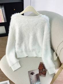 Women's V-Neck Soft Faux Mink Knitted Sweater, Casual Wear For Office And Home