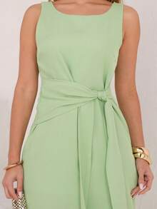 Women's Dress With Sophisticated Fit And Front Knot Knot Knot At The Front - 開心果綠 - 查看 5