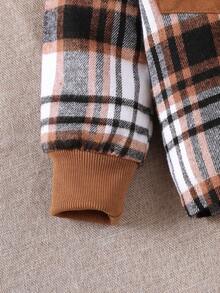 BrownBark 2pcs/Set Baby Boy Casual Outdoor Suit, Baby Boy Casual Plaid Pocket Hooded Long Sleeve Shirt + Relaxed Pants 2-Piece Set, Spring Autumn Children Clothing, Infant Outfit - Brown - View 6