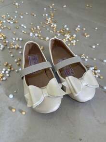 zapato zapatilla flats balerina con moño para niña super comodos suela antiderrapante para cualquier evento especial - Champán - Ver 3